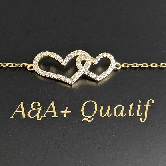 ♠️+VVS Pave Zircon Double Heart Vermeil Bracelet
